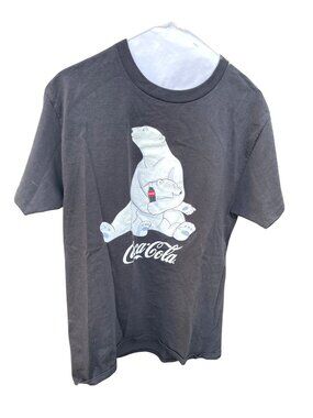 Authentic Hanes Coca-Cola Polar Bear Graphic T-Shirt Adult Size M Black Cotton